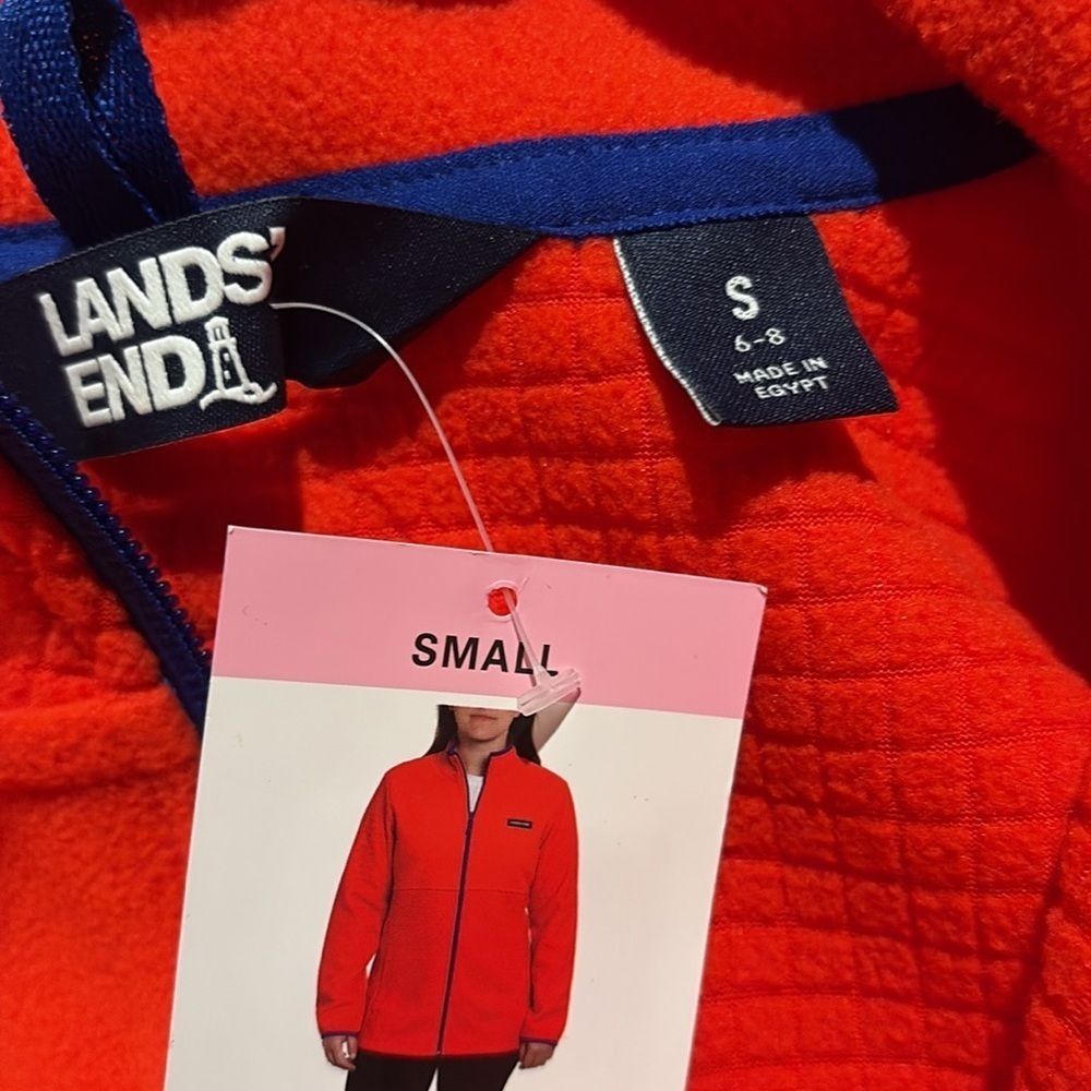 Lands' End - ladies grid Fleece Zip Up Jacket. Size Small. NWT. Orange - Picture 12 of 16